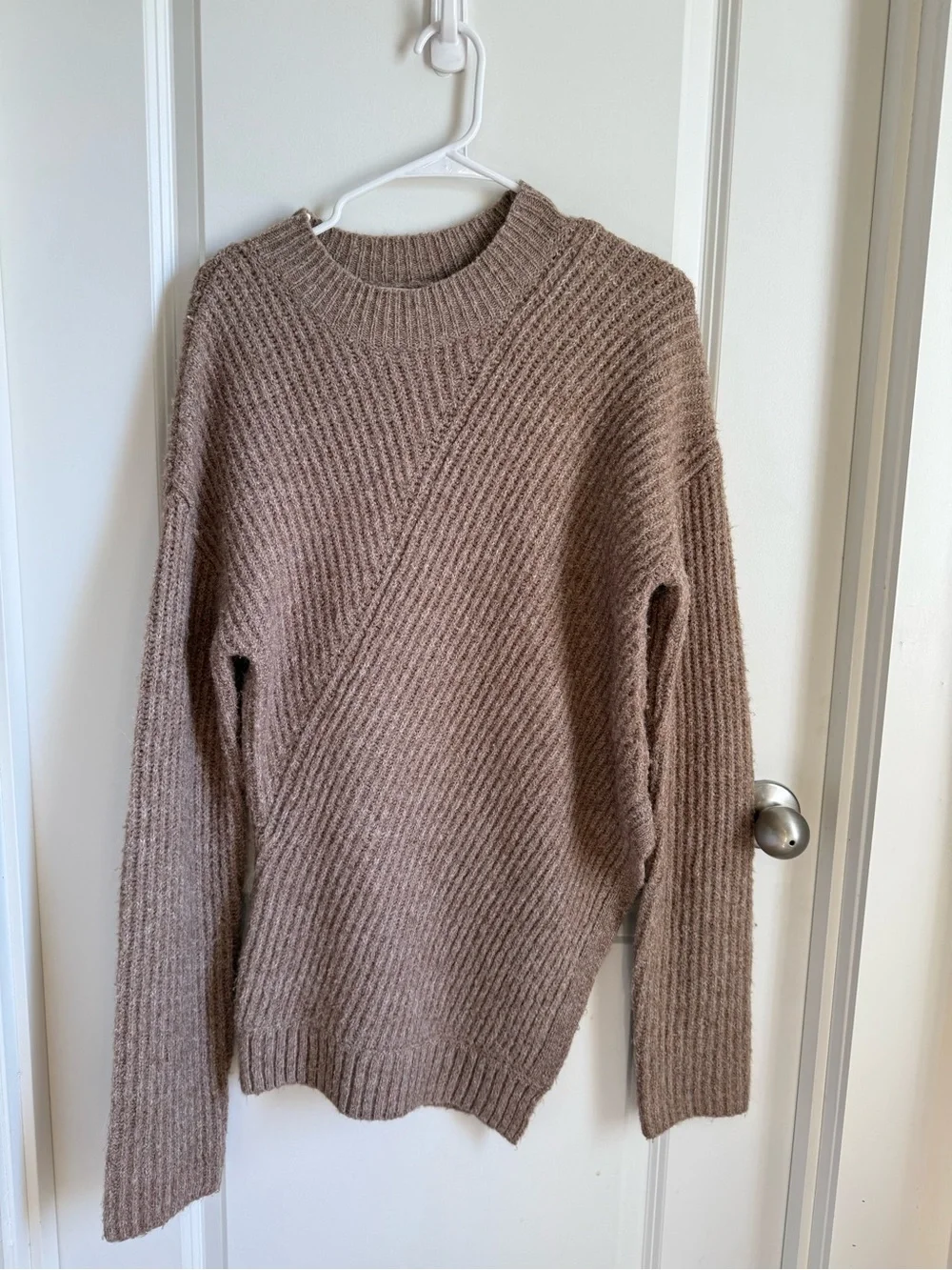 NICHOLAS Camel Wool Alpaca Blend Asymmetrical Rib Knit Sweater Size Large